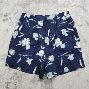 Vintage Mizanne Short Womens 12 Blue Floral Viscose Pleated High Rise Golf Flowy
